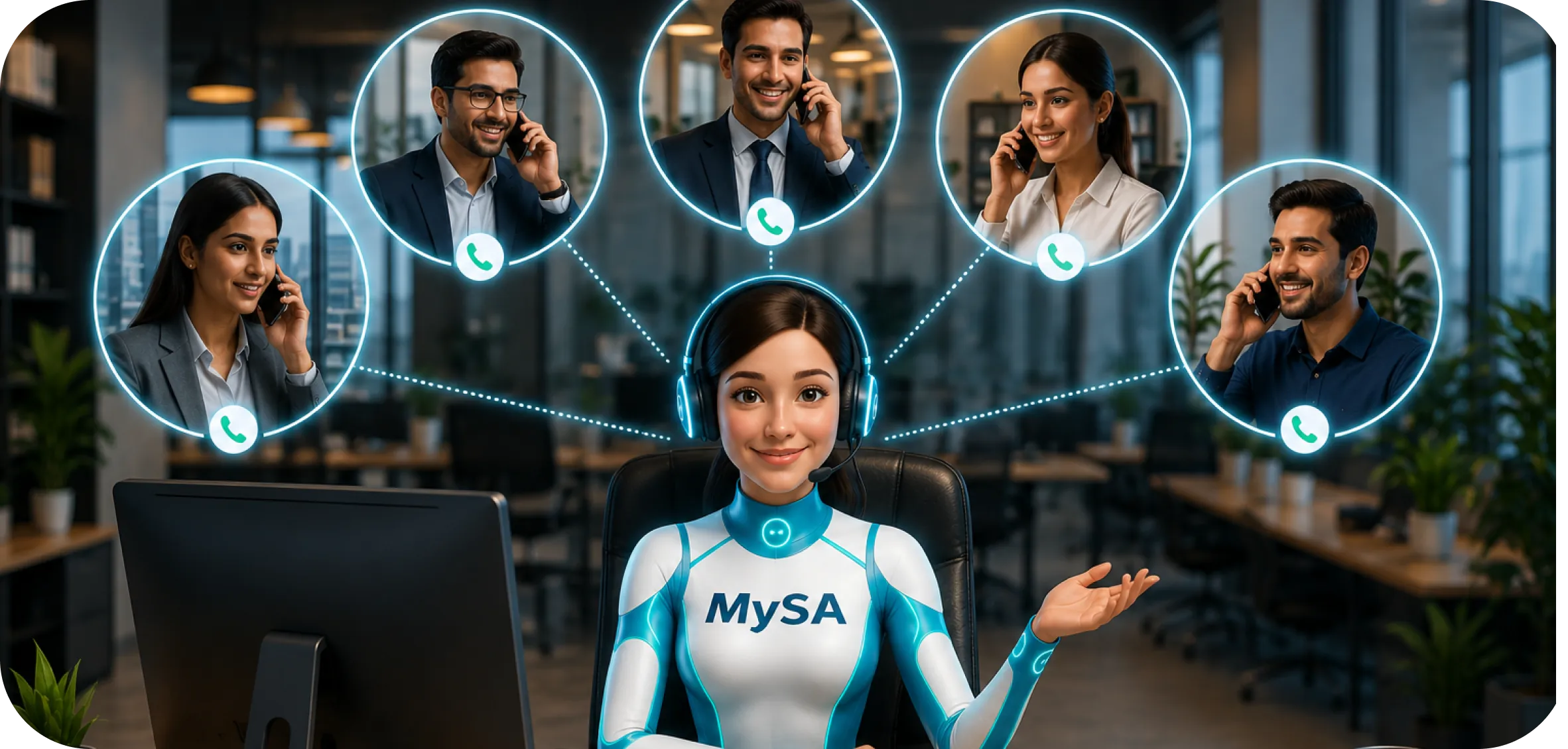 Professional in a meeting while MySA answers calls